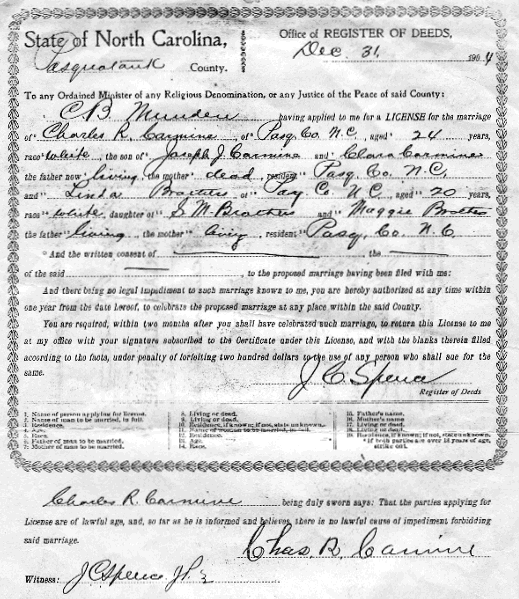 Marriage Record for Charles and Linda