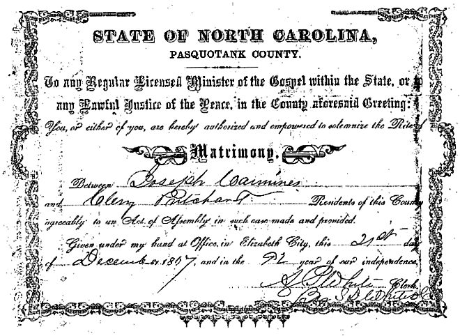 Marriage Record for Joseph and Clara