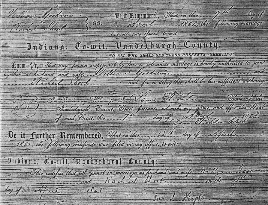 Marriage Record for William and Rachael